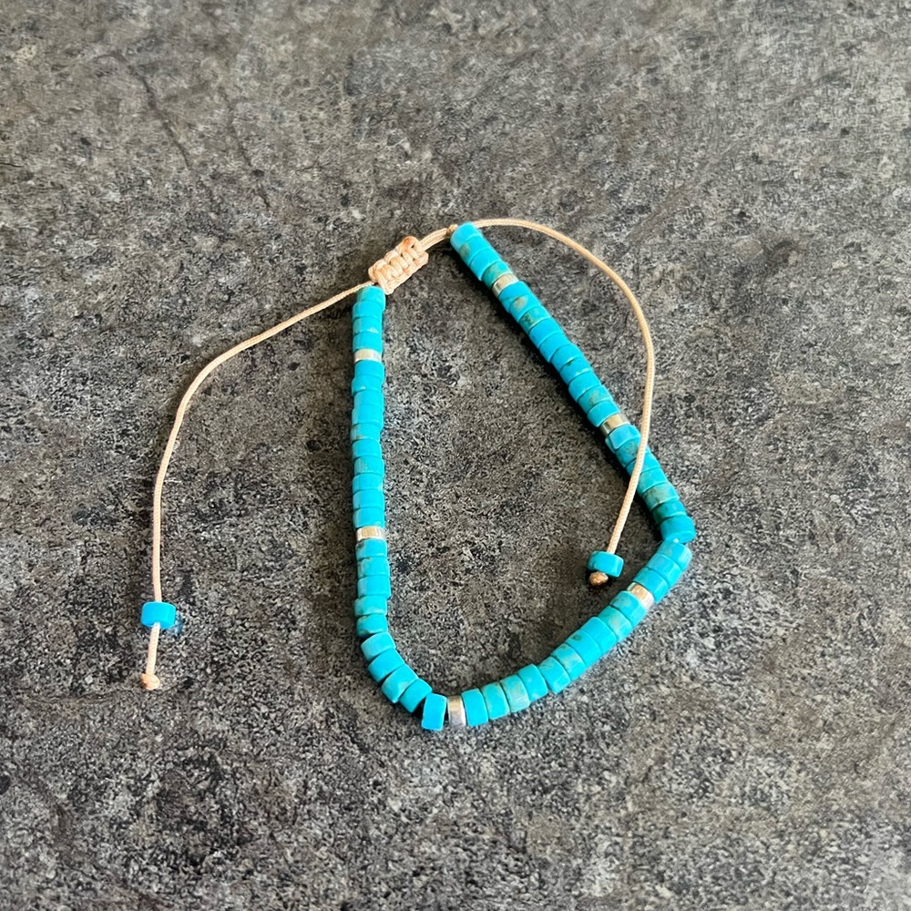 Genuine Turquoise and Sterling Beaded Bracelet Adjustable Beach Boho